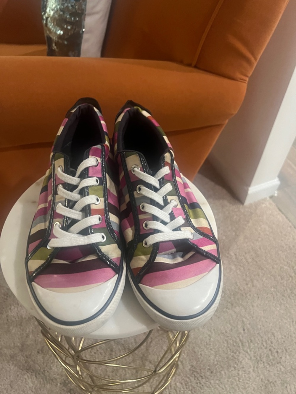 Women's Striped Canvas Sneakers in Pink, Black & Olive